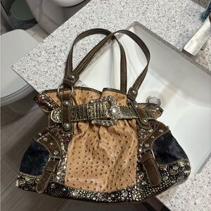 Western tan and brown sparkly belt buckle purse